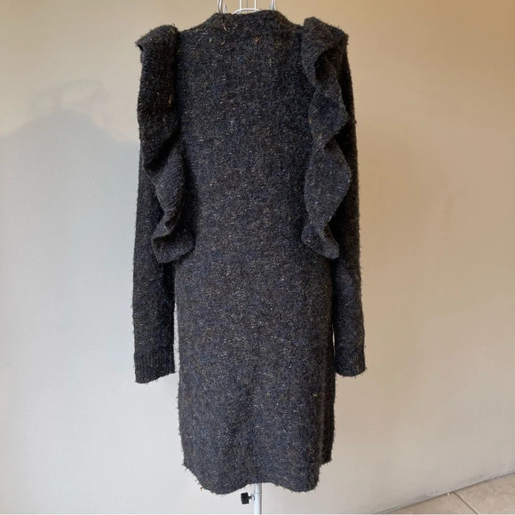 NWT Chelsea & Violet Ruffle Shoulder Sweater Dress Slate wool blend brown SZ S - Picture 6 of 12